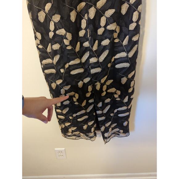 RTR Sz 4 Shoshanna Valerie Black Gold Leaf Strapless Bow Waist Midi Dress - Picture 7 of 9